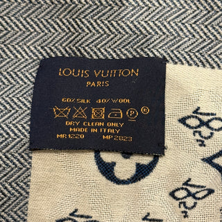 LOUIS VUITTON "Since 1854" Blue Silk/Wool Scarf