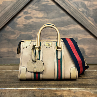 GUCCI Bauletto Small Tan Double G Satchel Bag