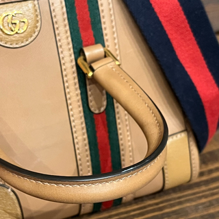 GUCCI Bauletto Small Tan Double G Satchel Bag