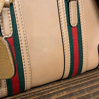 GUCCI Bauletto Small Tan Double G Satchel Bag