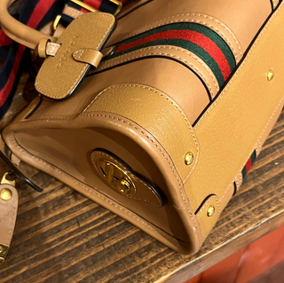 GUCCI Bauletto Small Tan Double G Satchel Bag