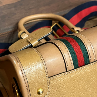 GUCCI Bauletto Small Tan Double G Satchel Bag