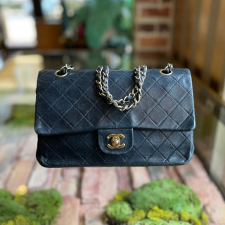 CHANEL Classic Double Flap Medium Black Quilted Lambskin Vintage Shoulder Bag