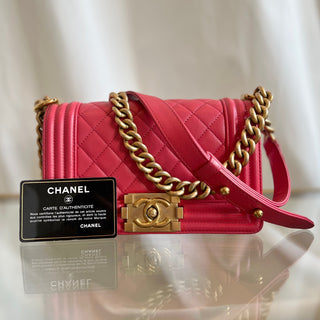 CHANEL Coral Pink Caviar Leather Small Boy Bag