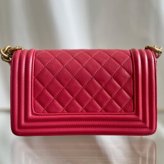 CHANEL Coral Pink Caviar Leather Small Boy Bag