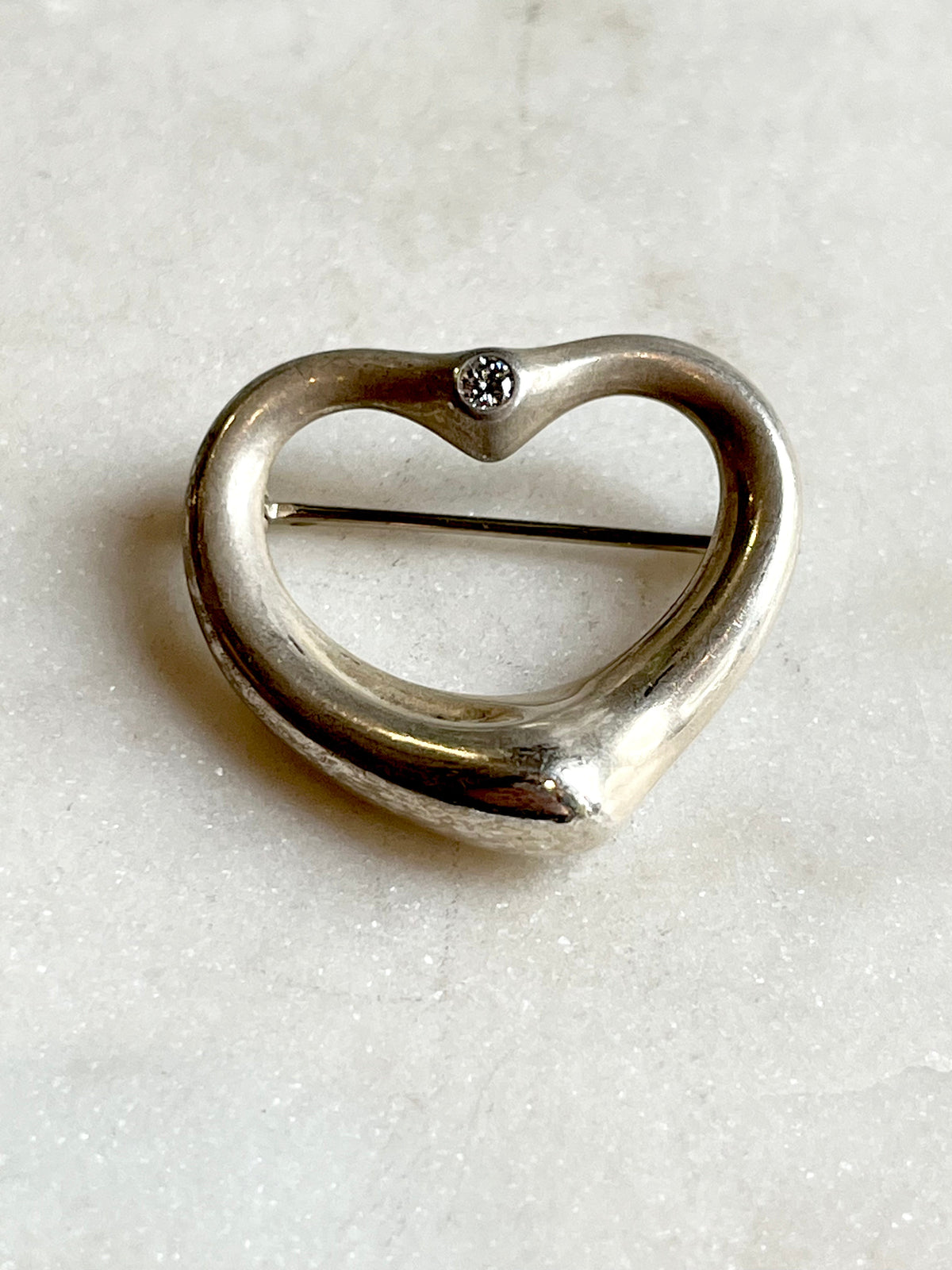 Tiffany &amp; Co. 925 Sterling Silver Elsa Peretti Diamond Heart Brooch