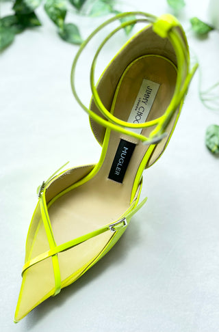 Jimmy Choo X Mugler Yellow Patent Leather Pump Heels SZ 39.5