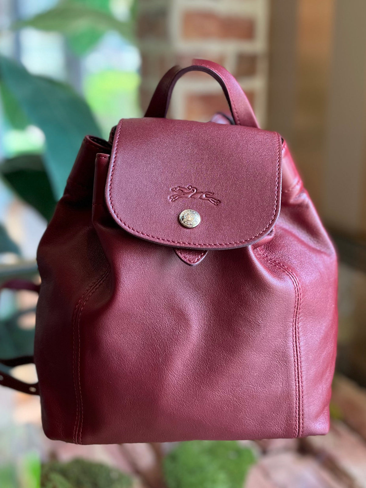LONGCHAMP Red Leather Cuir Le Pliage Backpack