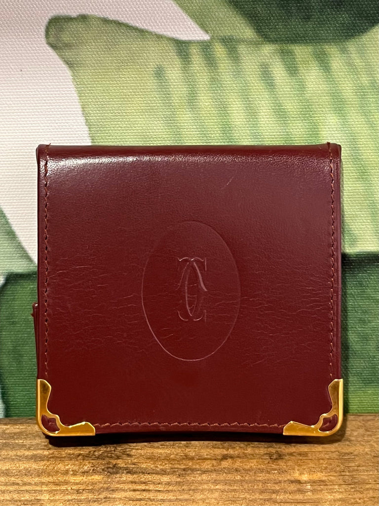 CARTIER Bordeaux Calfskin Leather Vintage Coin Pouch The