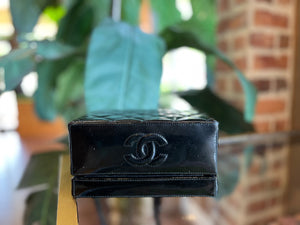 Chanel Vintage Limited Edition Black Patent CC Compact Wallet on