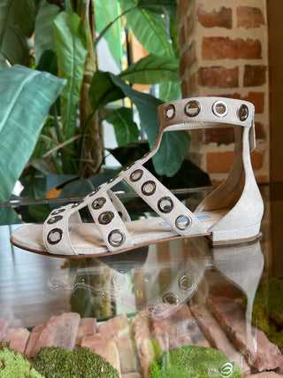 PRADA Beige Suede Rivet Stud Caged Sandals