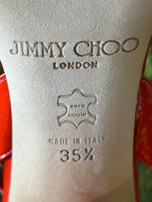 JIMMY CHOO Orange Patent Leather Sling Back Heels SZ 35.5
