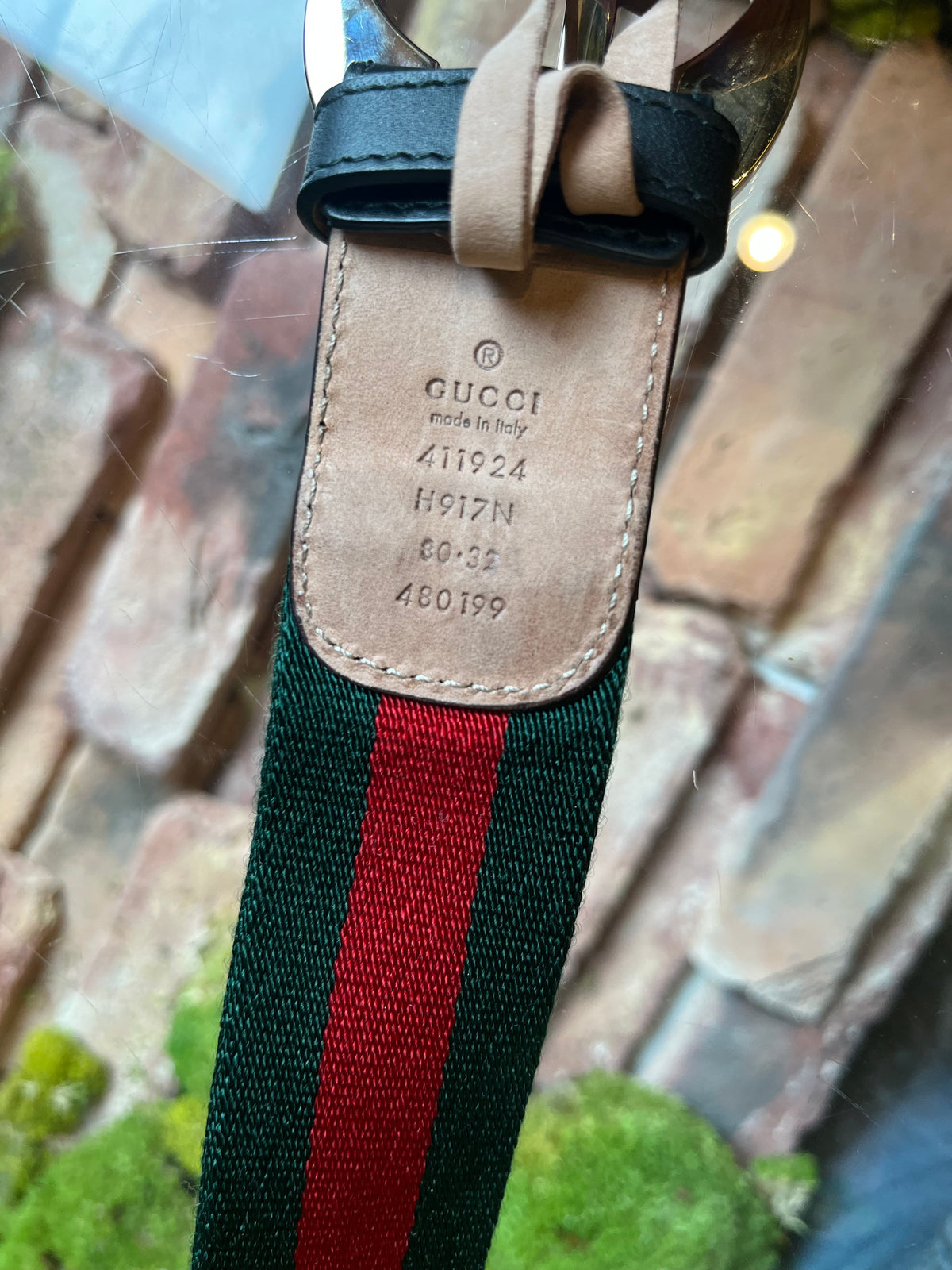 GUCCI Red &amp; Green Striped Interlocking G Belt