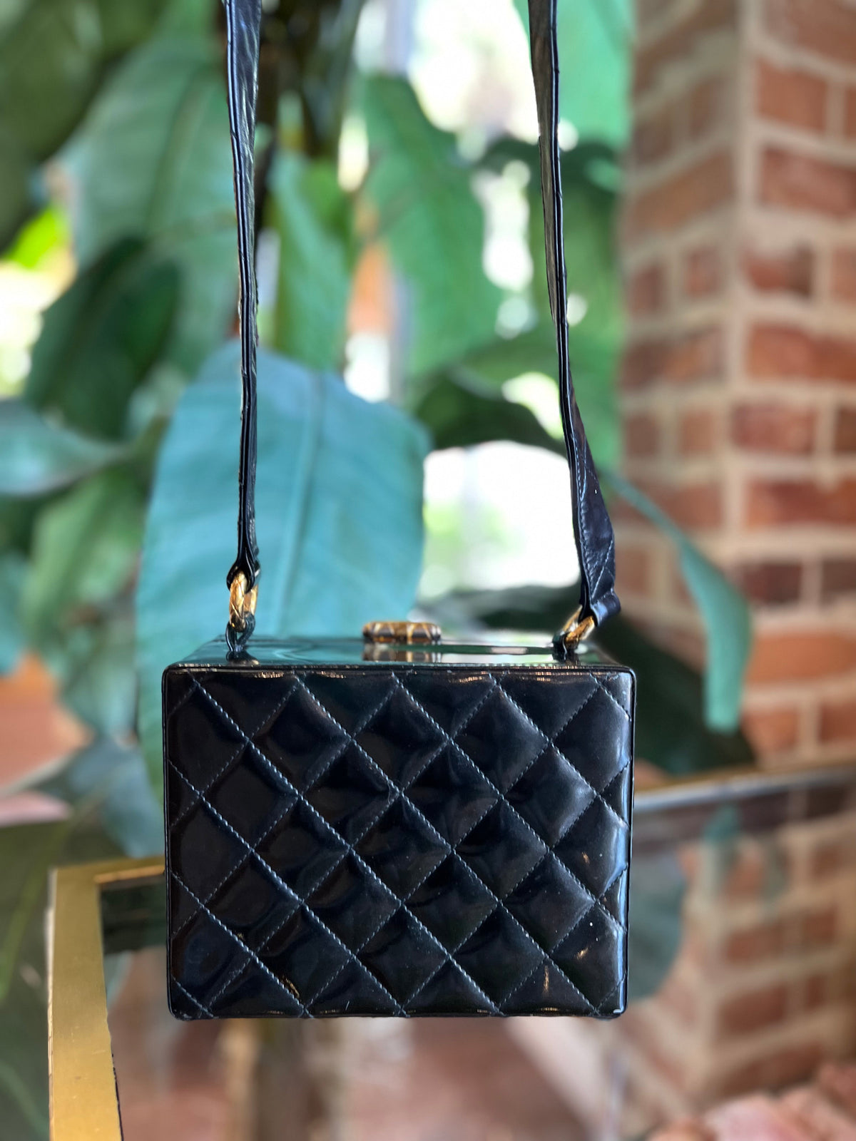 Chanel Black Patent Leather Vintage Box Shoulder Bag