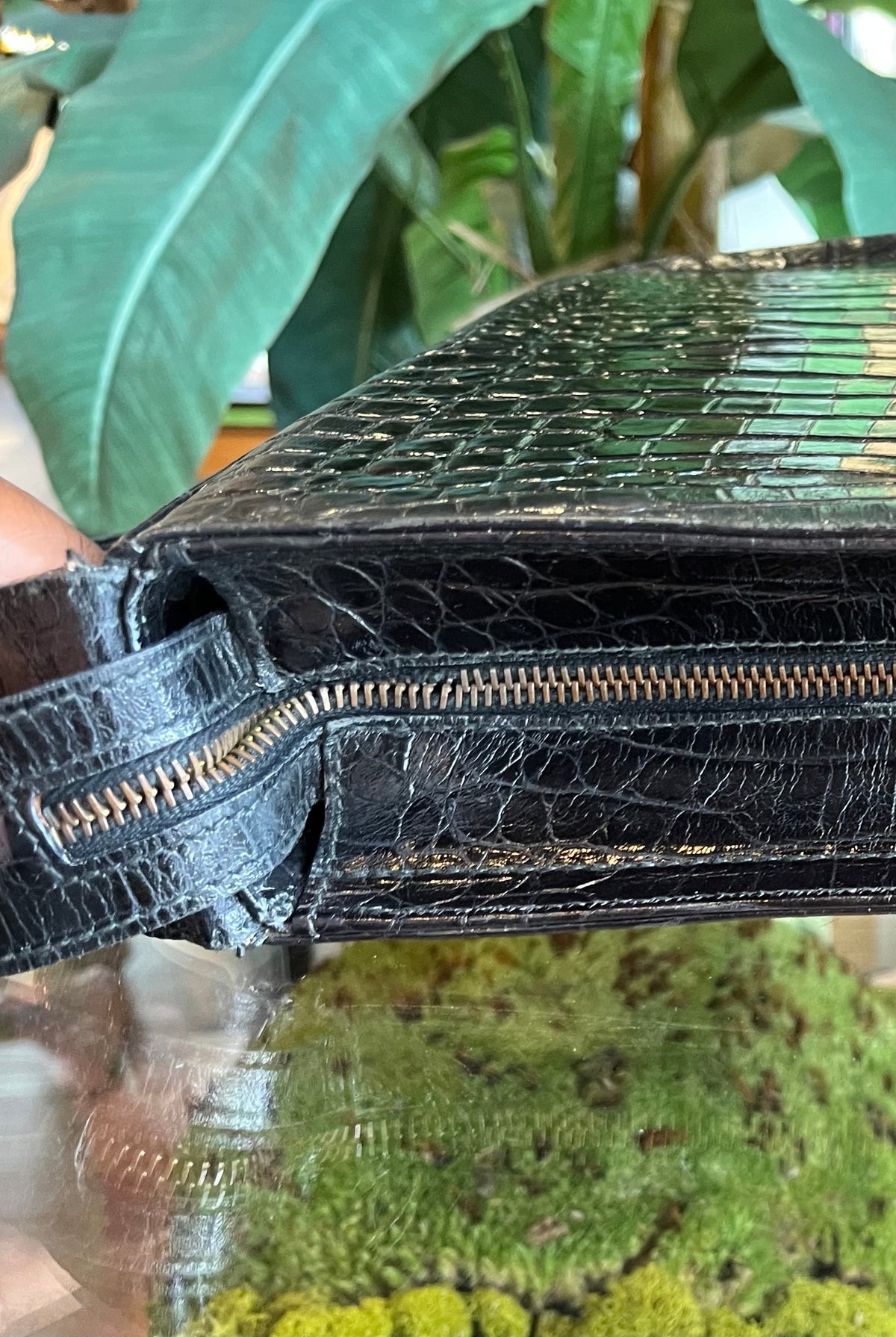 SALVATORE FERRAGAMO Black Croc Embrossed Shoulder Bag
