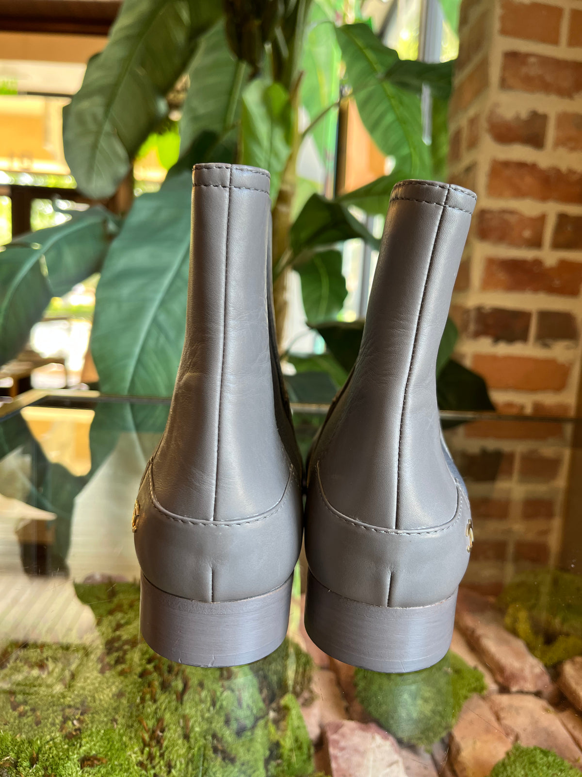 Chanel Gray Leather Chelsea Boots SZ 40