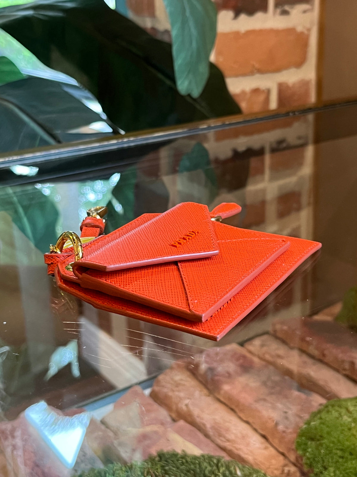 PRADA Orange Saffiano Leather Wallet Key Chain - The Purse Ladies