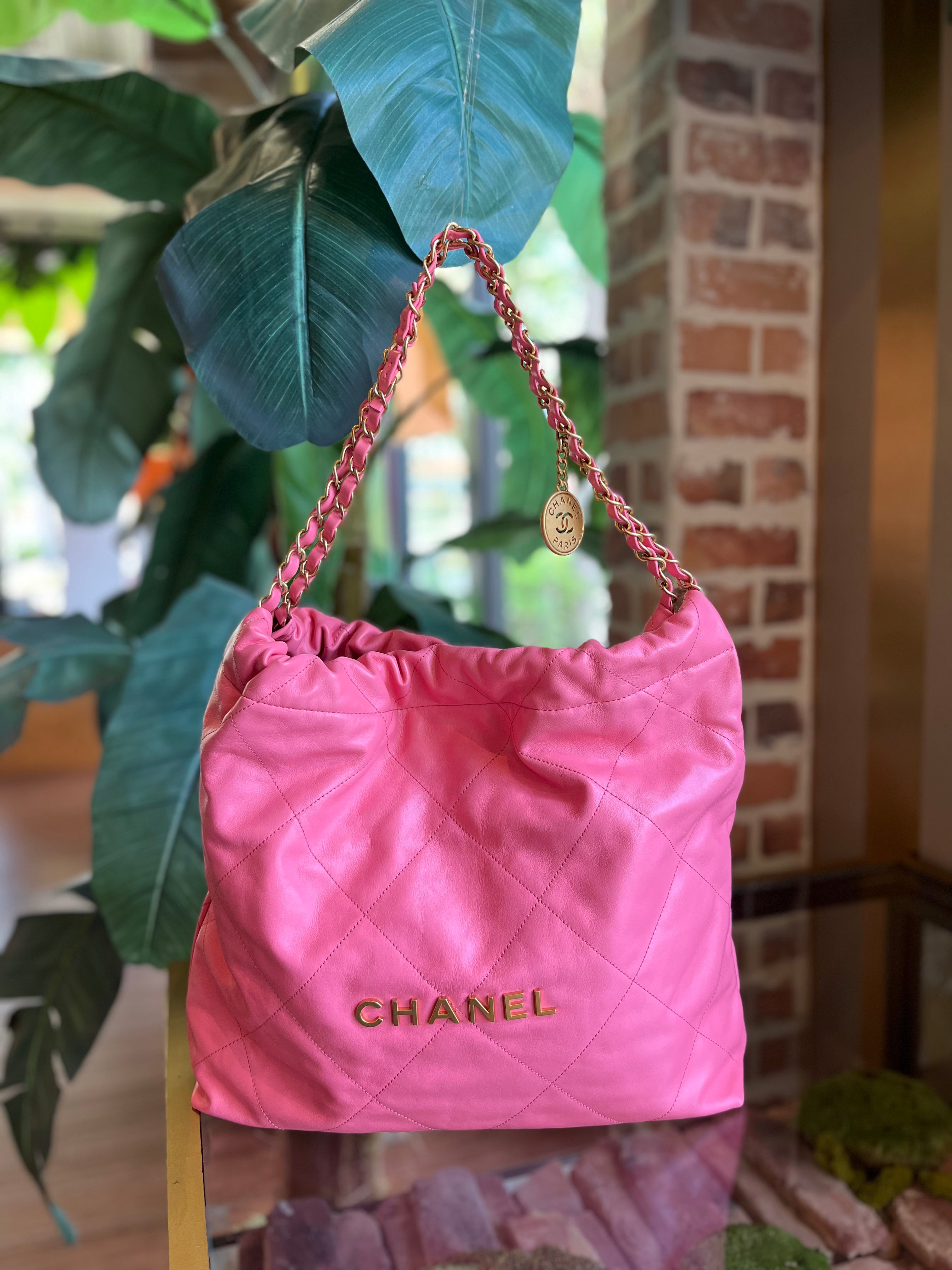 Chanel Chanel Cambon Neon Pink & Black Quilted Calfskin Leather Tote