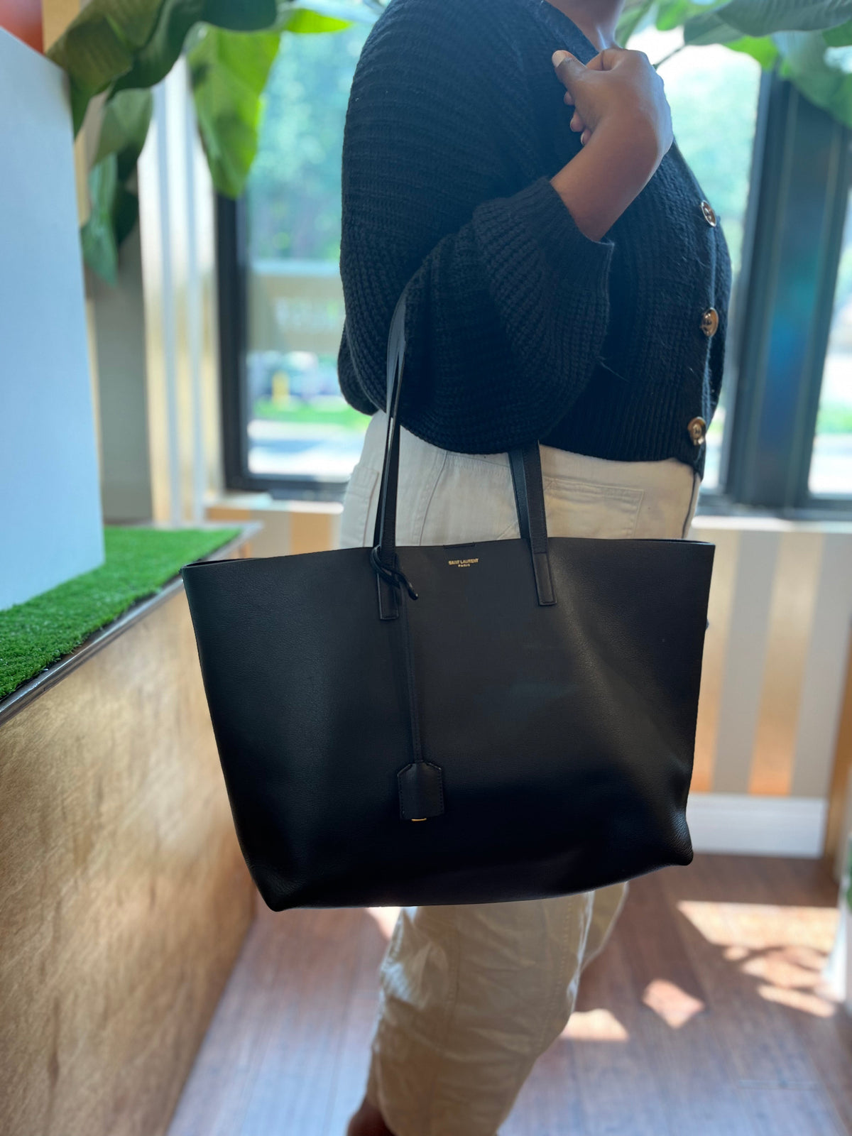 Saint Laurent 2022 Black Leather East West Shopping Tote