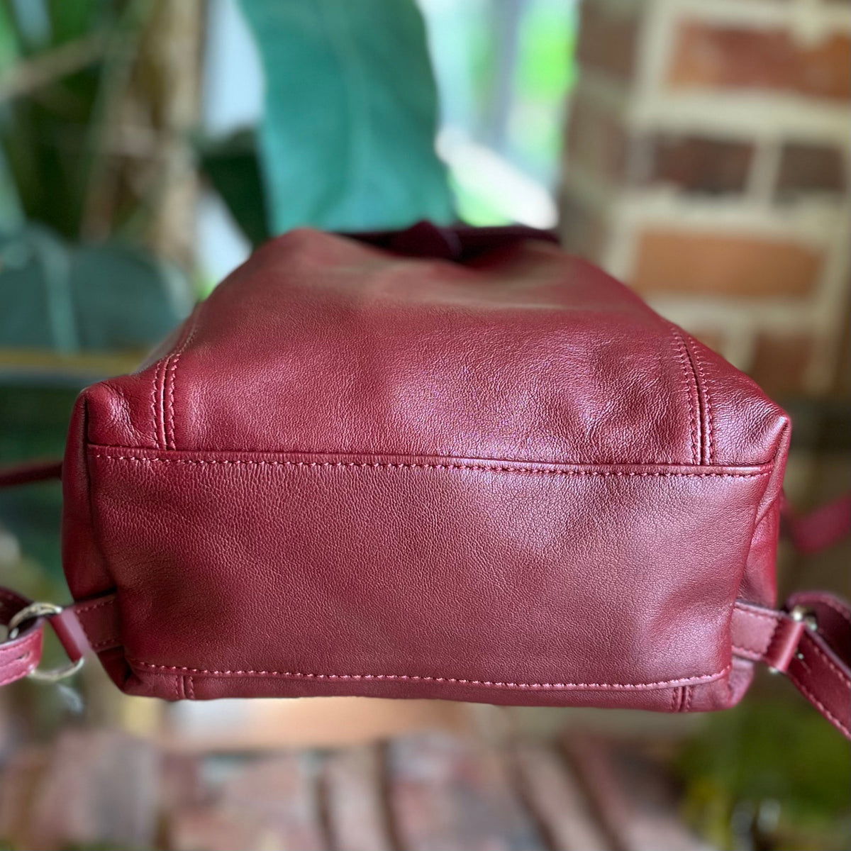 LONGCHAMP Red Leather Cuir Le Pliage Backpack