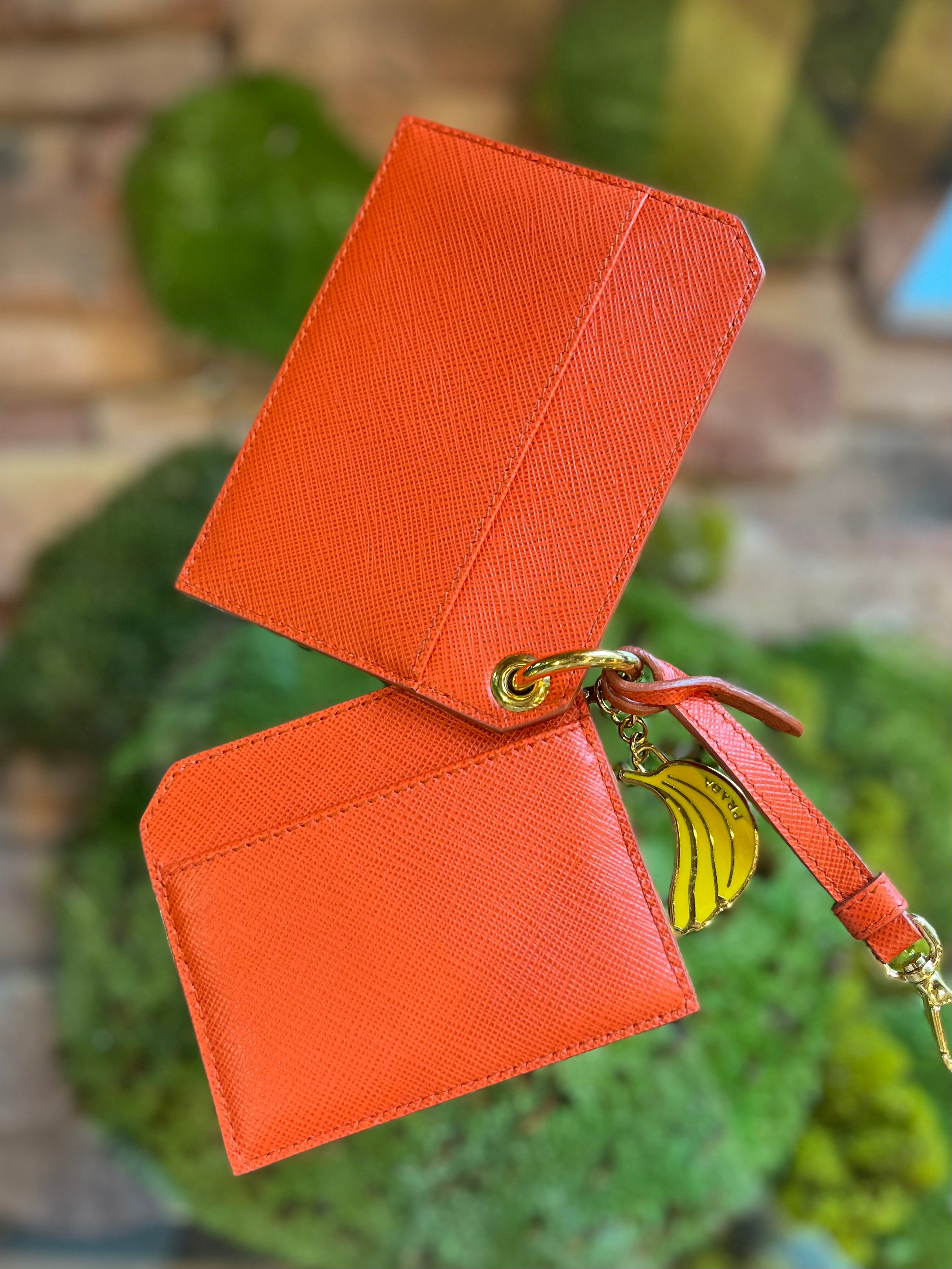PRADA Orange Saffiano Leather Wallet Key Chain - The Purse Ladies
