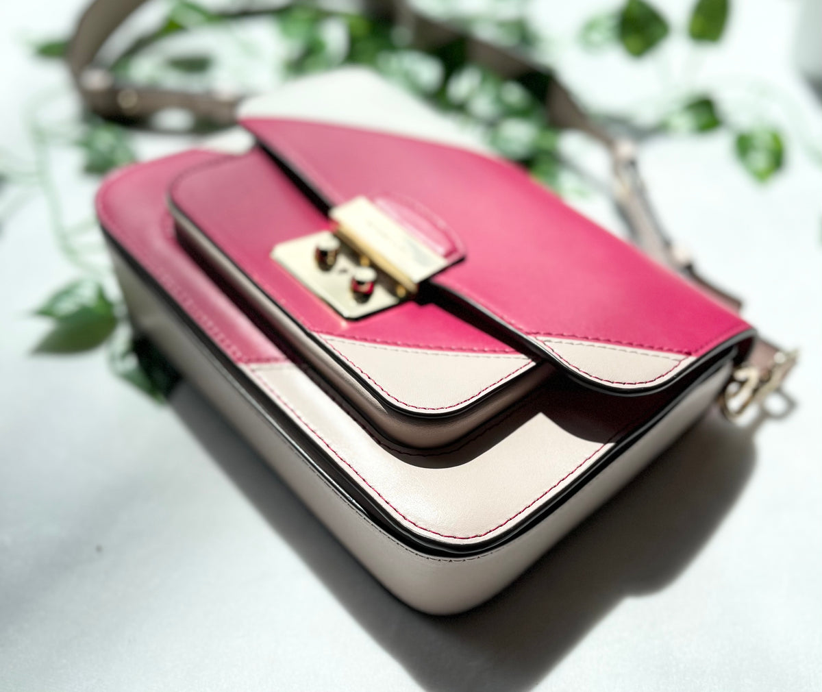 Michael Kors Pink Leather Color Block Shoulder Bag