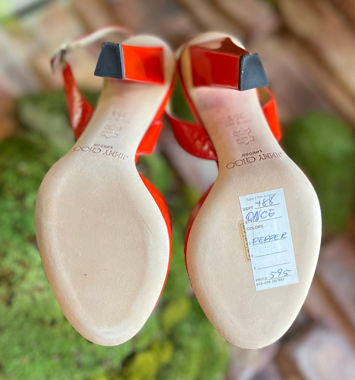 JIMMY CHOO Orange Patent Leather Sling Back Heels SZ 35.5