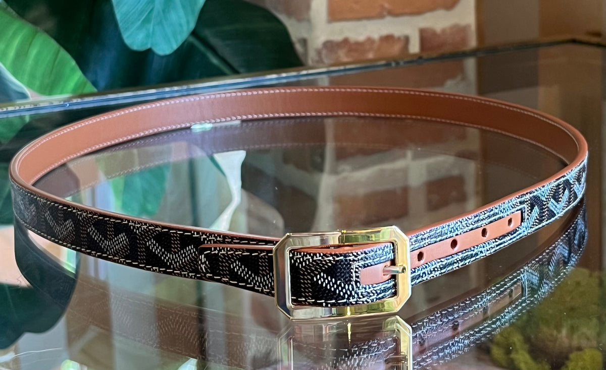 GOYARD Black Goyardine Tan Leather Reversible WOMENS Belt SZ 95(10US)