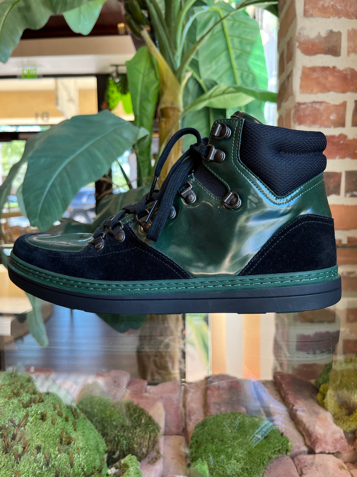 GUCCI Dark Green Suede Contrast Combo MENS High Top Sneakers Size 8