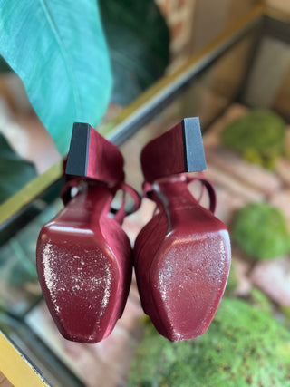 SAINT LAURENT Burgundy Suede Debbie Heels Sz 37.5