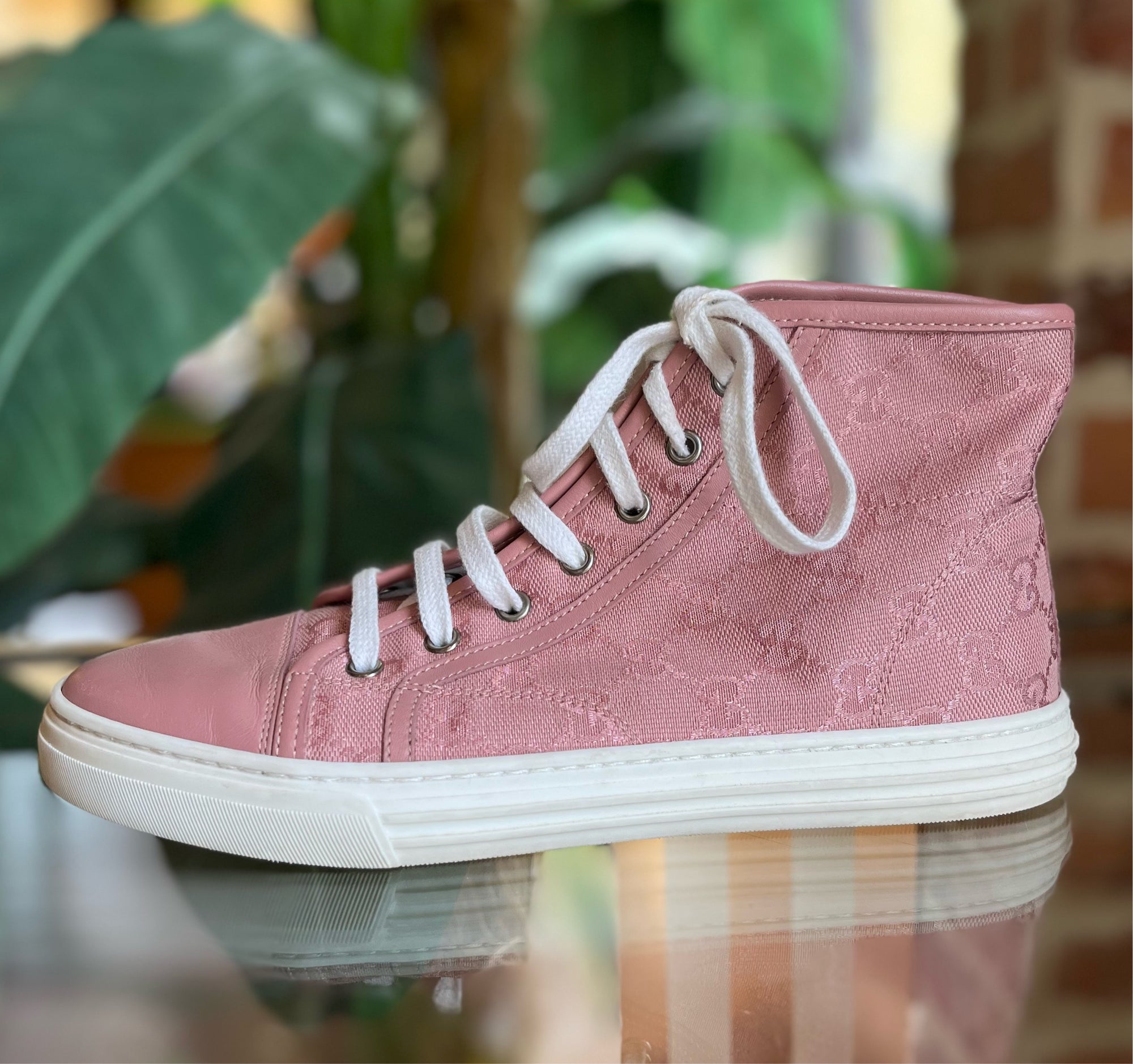 Gucci Pink GG Canvas High Top Sneakers SZ 37.5
