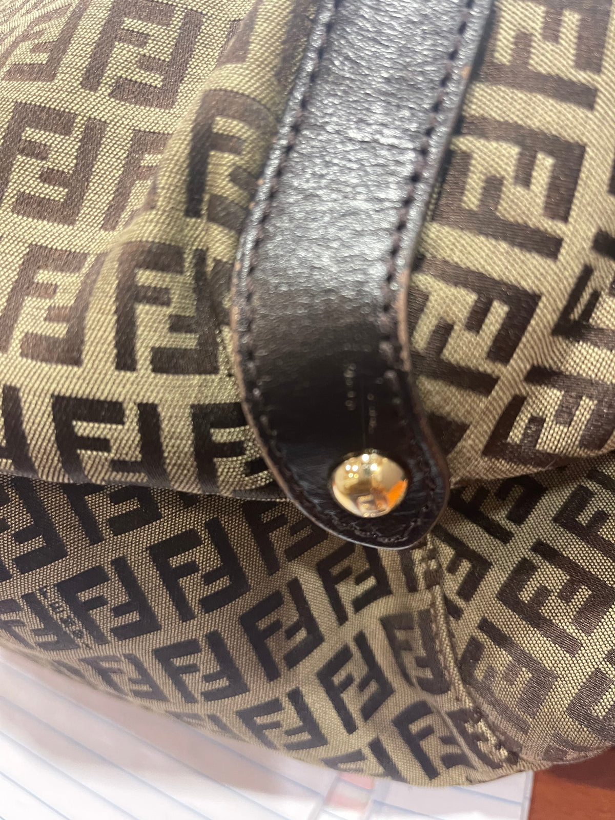 FENDI Brown Zucchino Leather Braided Strap Hobo Bag
