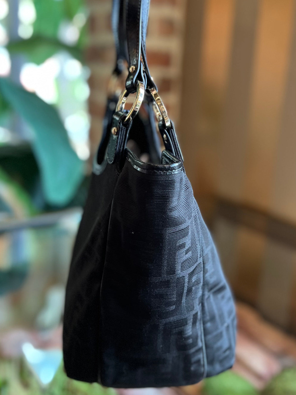 FENDI Black Zucca Canvas Shoulder Bag