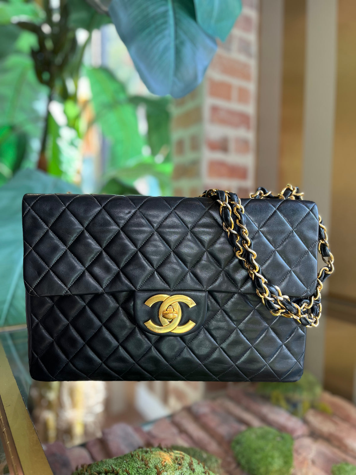 CHANEL Black Quilted Lambskin Leather Classic Maxi Jumbo XL Flap Bag