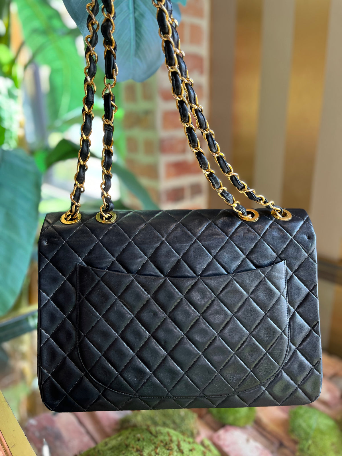 CHANEL Black Quilted Lambskin Leather Classic Maxi Jumbo XL Flap Bag