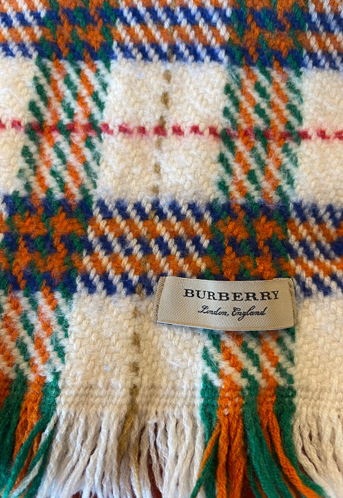 Burberry Knit Beige Plaid Scarf