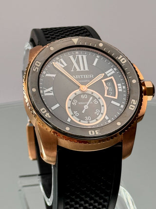 CARTIER Calibre de Cartier Diver ADLC Black Stainless Steel 18K Pink Gold Rubber 42mm Automatic Watch