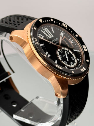 CARTIER Calibre de Cartier Diver ADLC Black Stainless Steel 18K Pink Gold Rubber 42mm Automatic Watch