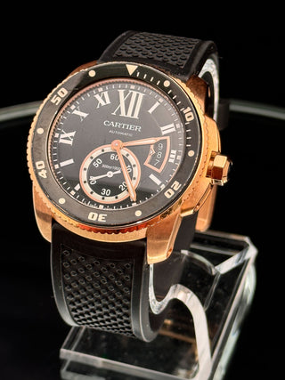 CARTIER Calibre de Cartier Diver ADLC Black Stainless Steel 18K Pink Gold Rubber 42mm Automatic Watch