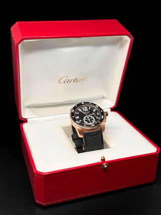 CARTIER Calibre de Cartier Diver ADLC Black Stainless Steel 18K Pink Gold Rubber 42mm Automatic Watch