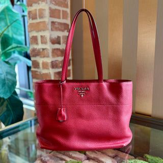 PRADA Red Daino Leather Tote