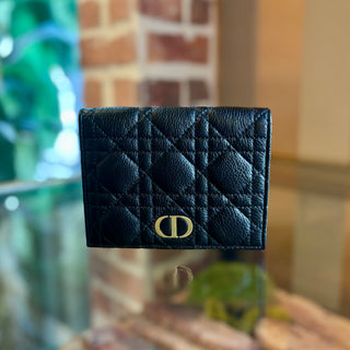 DIOR Black Cannage Quilted Supple Leather Caro Slim Wallet