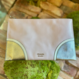 PRADA Pink Saffiano Leather Clutch