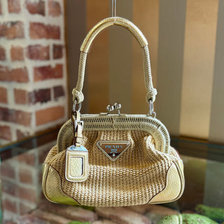 PRADA Raffia Gold Top Handle Bag Small