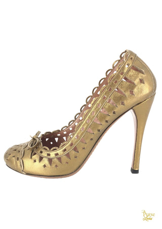 ALAIA Gold Metallic Laser Cut Leather Pumps SZ 37