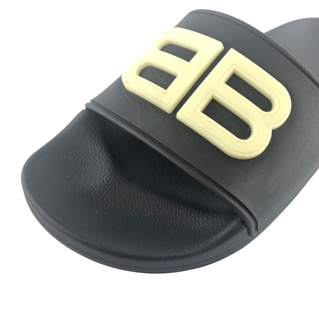 BALENCIAGA Black BB Fluorescent Pool Slides Sz 5