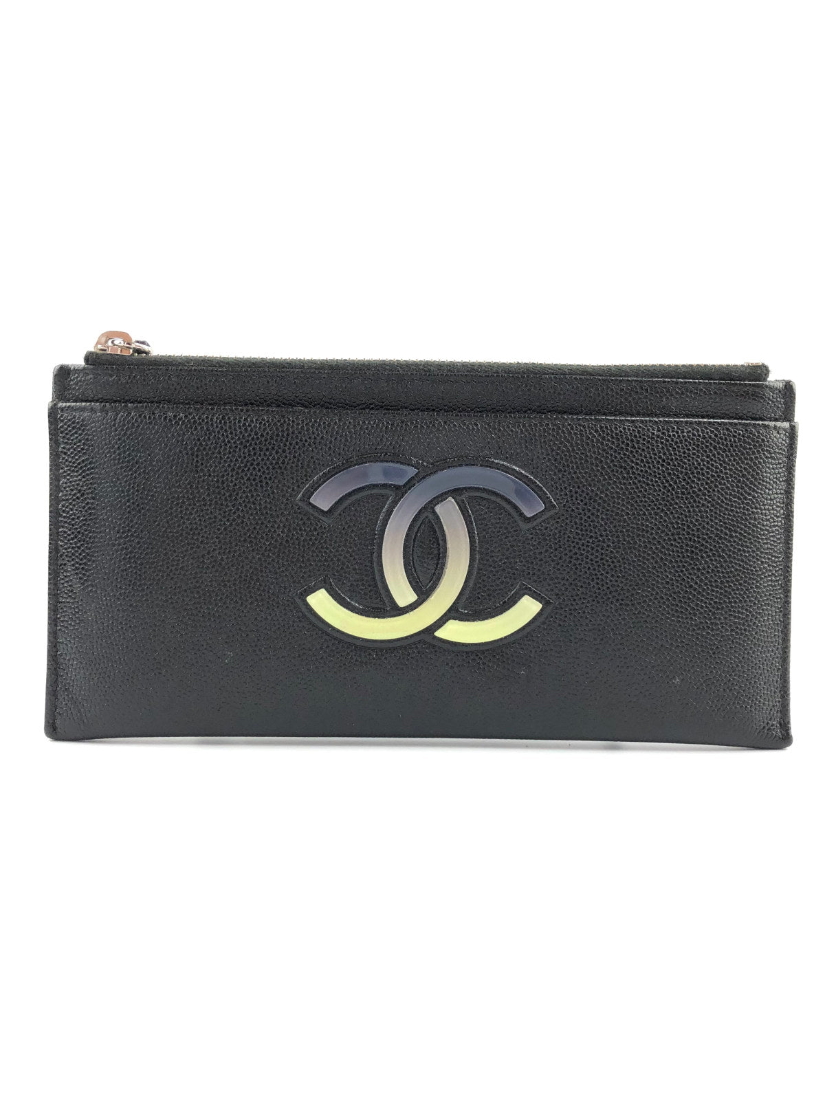 CHANEL Black Caviar Leather Zip Pouch Gradient Wallet - The Purse Ladies