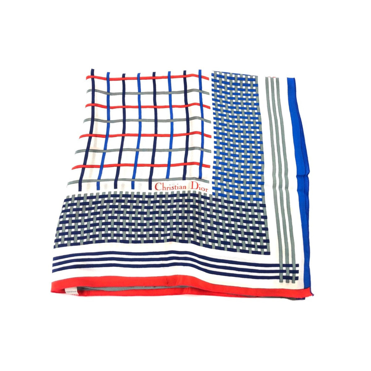 CHRISTIAN Dior Vintage Red/Blue/White Woven Print 70 Square Silk Scarf