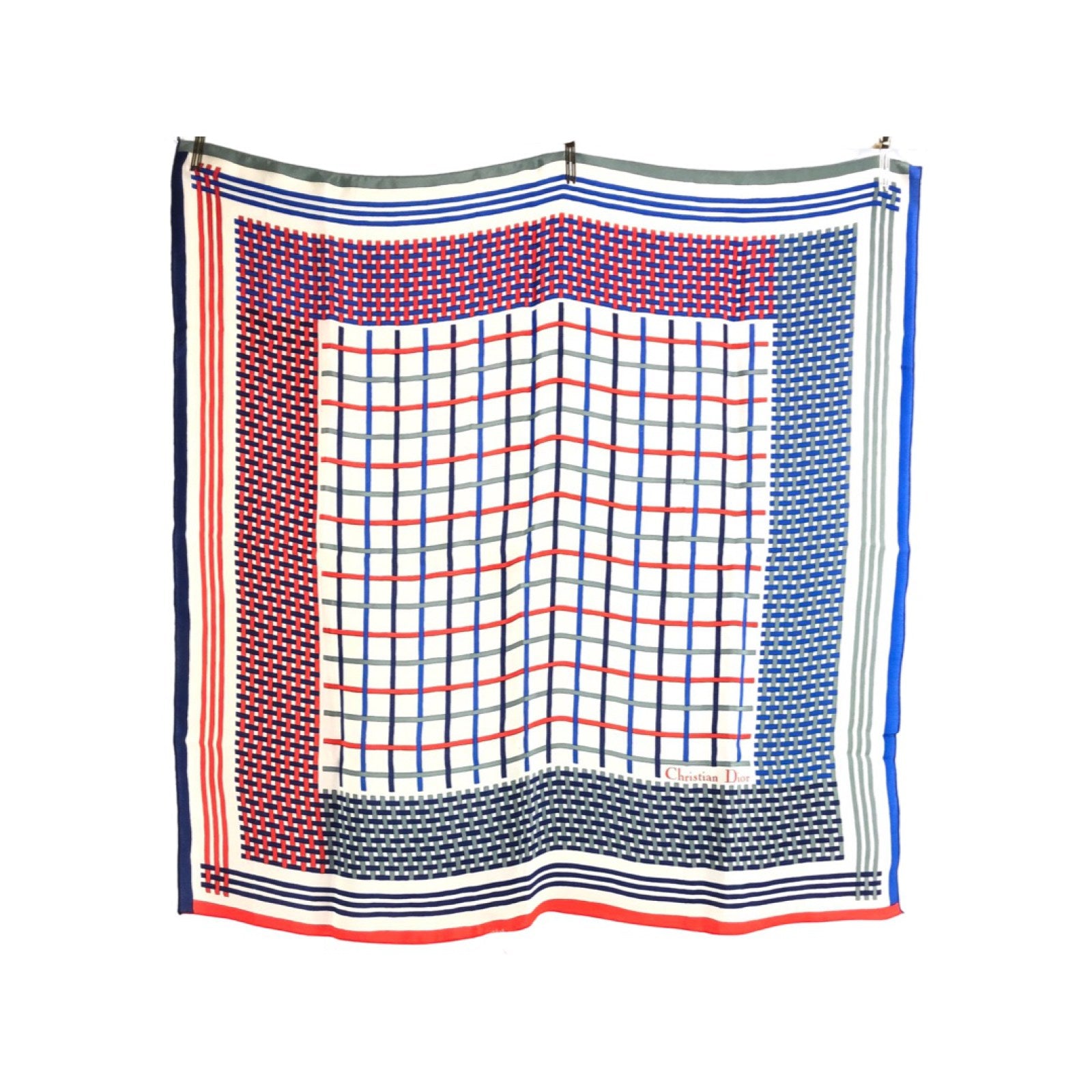CHRISTIAN Dior Vintage Red/Blue/White Woven Print 70 Square Silk Scarf -  The Purse Ladies