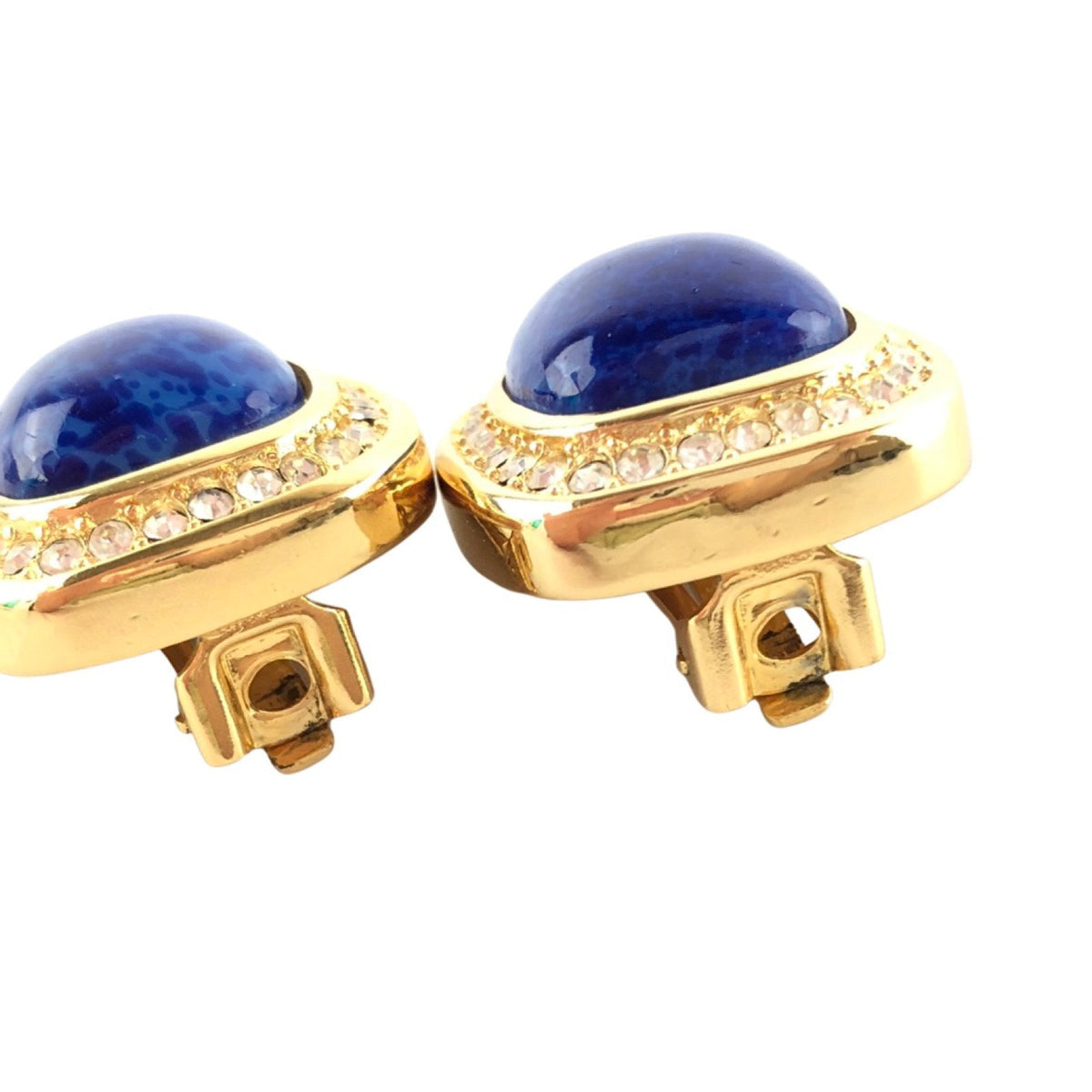 CHRISTIAN DIOR Gold Square Blue Faux Lapis Crystal Vintage Clip-On Earrings
